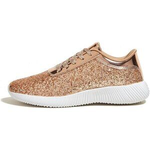 Brand New Women Gold Rubber LUCKY STEP Glitter Sparkly Metallic Tennis Shoes